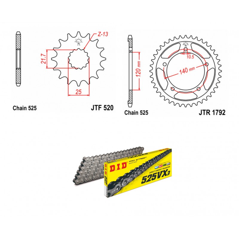 thumbnail interactive-video image 1 of NICHE Drive Sprocket & Chain Combo For Suzuki GSXR600 (2011-2022) - 16T Front / 43T Rear, 525 X-Ring 114 Links 1 of 12